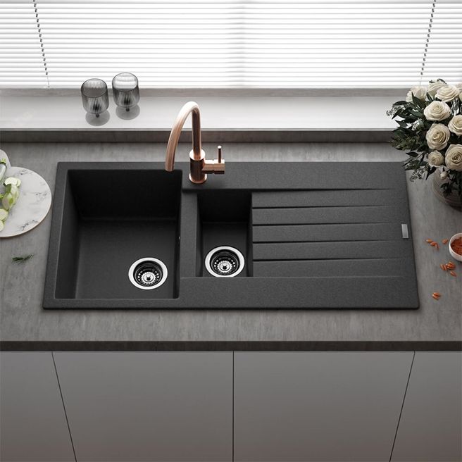 Reginox Harlem 1_5 Bowl Black Silvery Granite Composite Kitchen Sink & Waste Kit - 1000 x 500mm